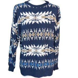 Chaps Ralph Lauren SZ M Vintage 1990s Navy Crewneck Southwestern Knit Sweater